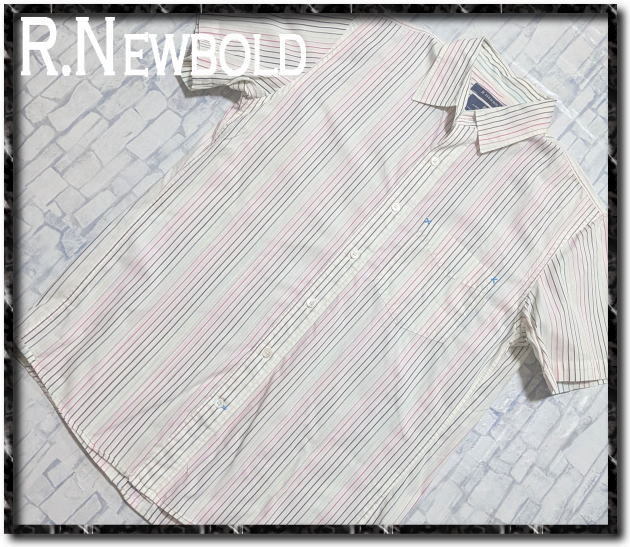 ★R.NEWBOLD アールニューボールド マルチストライプ半袖シャツ 白★拍卖