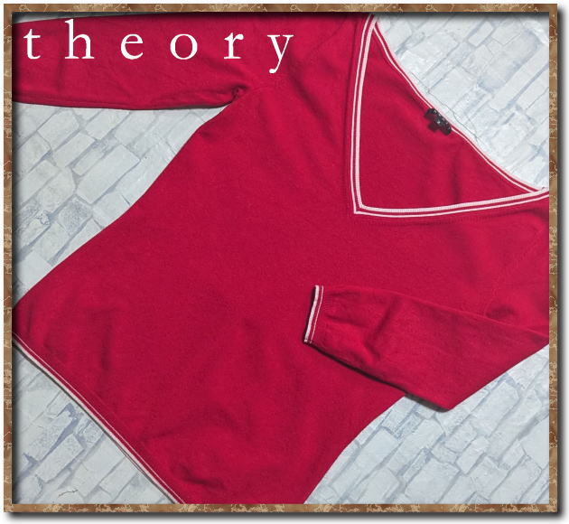 ☆theory セオリー Vネックニット7分袖ニットカットソー 赤☆拍卖