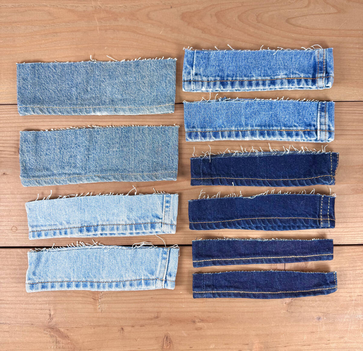 デニム★切れ端 00's Levi's 505 501 裾部分 10点 リーバイス ブルー ライトブルー インディゴ 布 生地 はぎれ リメイク ジーンズ パンツ拍卖