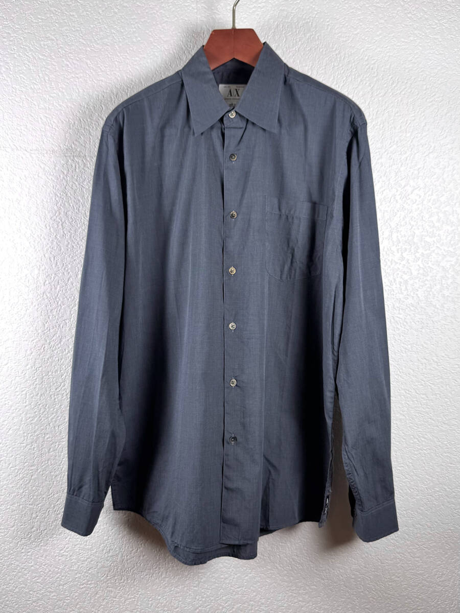 Armani Exchange★アルマーニ エクスチェンジ メンズ サイズL 長袖 シャツ A|X ダークグレー 無地 シャンブレー レギュラーカラー拍卖