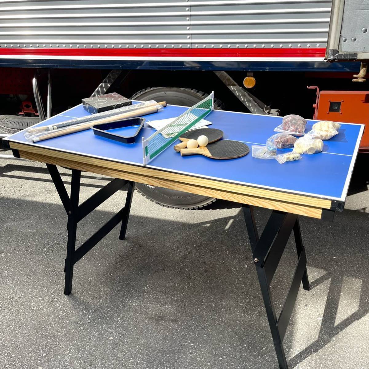 ★☆練習用/子供用 ミニ卓球台/ミニビリヤード台/チェス盤/バックギャモン 卓上 3WAY サイズ:説明文記載 付属品完備拍卖