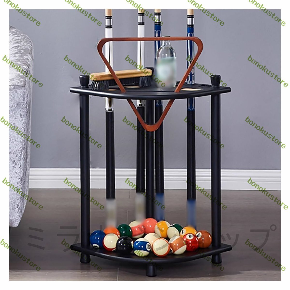 ビリヤードキューラック、ビリヤードテーブルアクセサリー キュースティック8本とビリヤードアクセサリーを収納(Black)拍卖