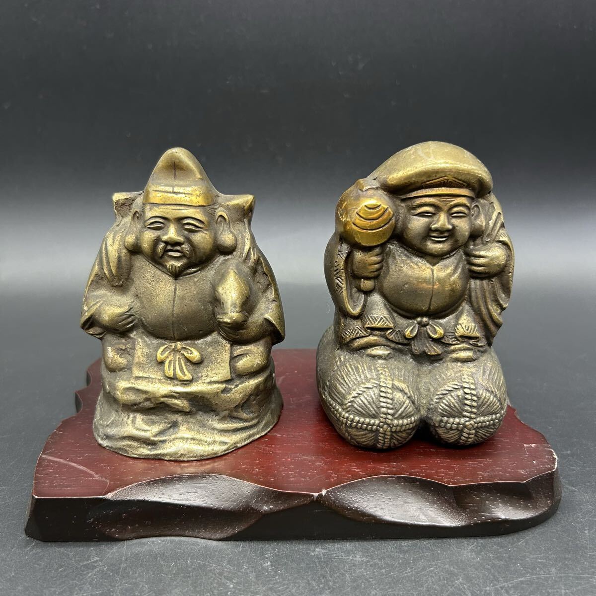 七福神 恵比寿天 大黒天 置物 縁起物 金属工芸品 台付 エ29-10拍卖