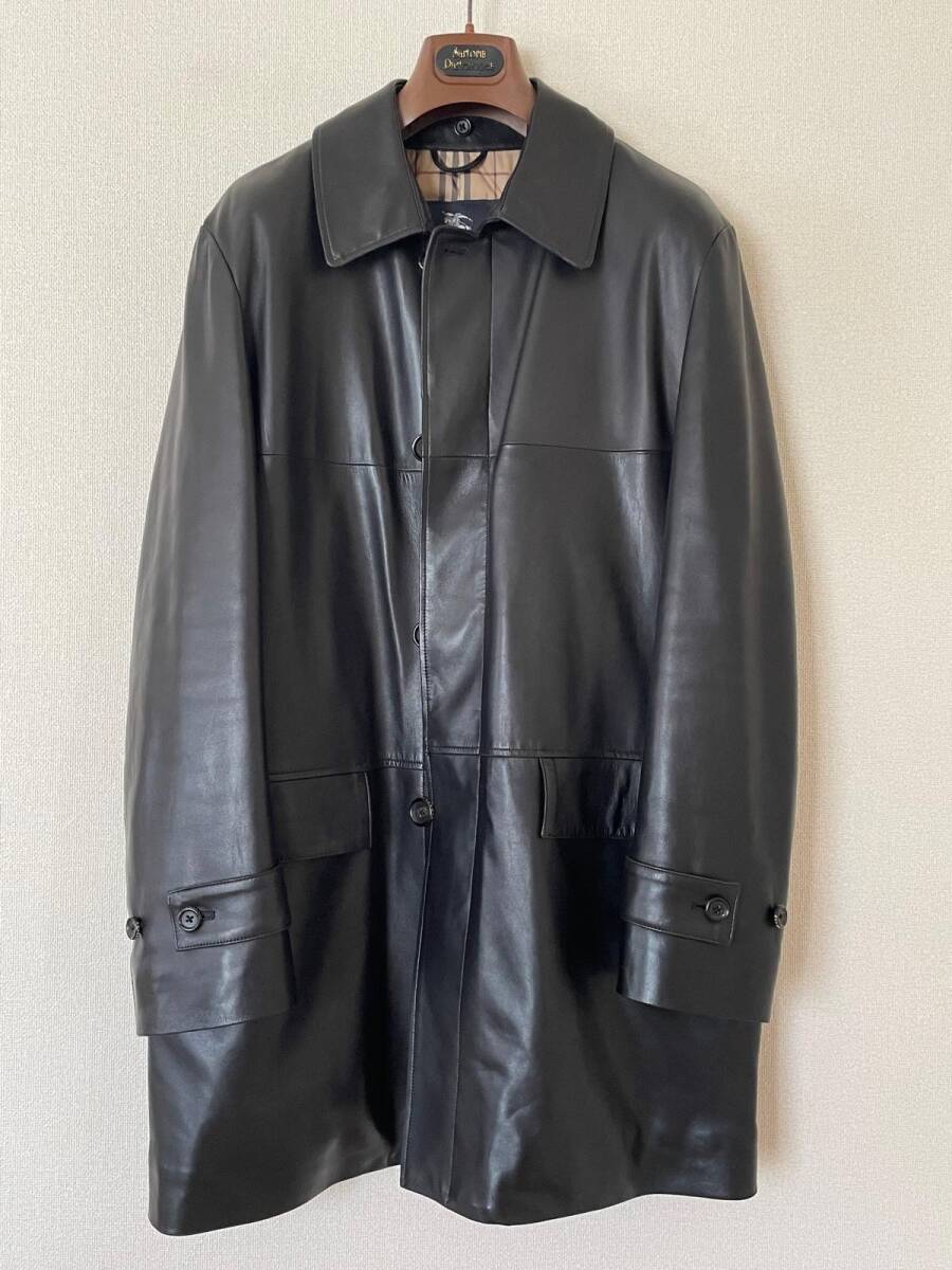 極美品 定価30万 BURBERRY バーバリーロンドン ラムレザー コート M 黒 羊革 ノバチェック裏地拍卖