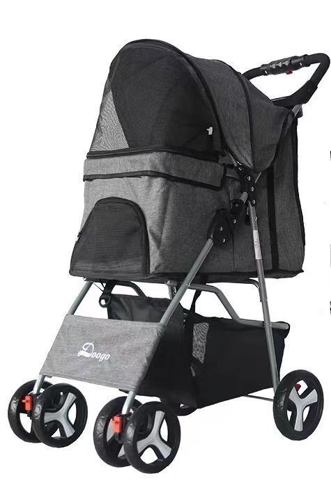 ■新品■グレー 折畳式 ペットカート 3way 対面式 4輪 犬用ベビーカー 前輪360°回転 後輪ブレーキ付 猫犬兼用 多頭 介護用 ペットバギー拍卖