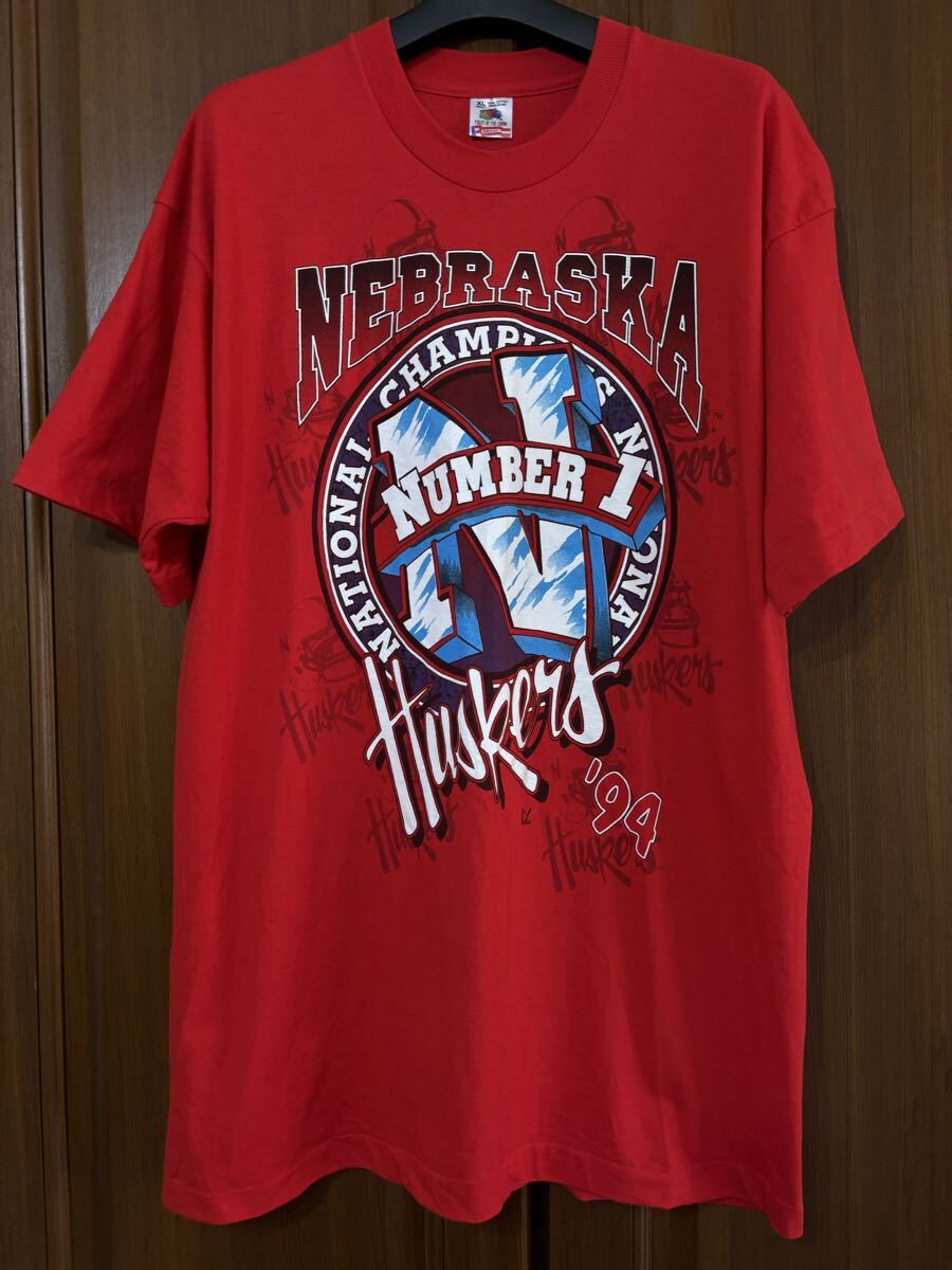 フルーツオブザルーム NEBRASKA HUSKERS Tシャツ 94 アメフト シングルステッチ アメリカ製 XL拍卖