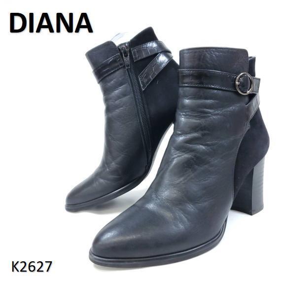 ダイアナ ショートブーツ ポインテッドトゥ ストラップ サイドジップ レザー拍卖