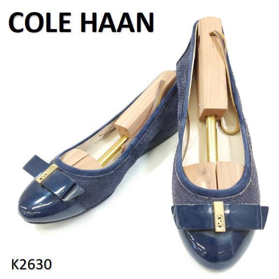 コールハーン エナメル パイソン 型押し リボン 金具 ネイビー US6拍卖