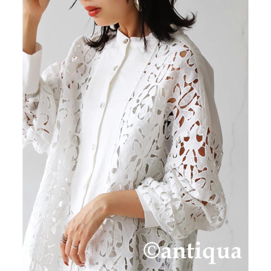 アンティカantiqua★ヴィンテージな雰囲気の大ぶりレース、甘くなりすぎず、知的な洗練ムード★レースシャツ拍卖