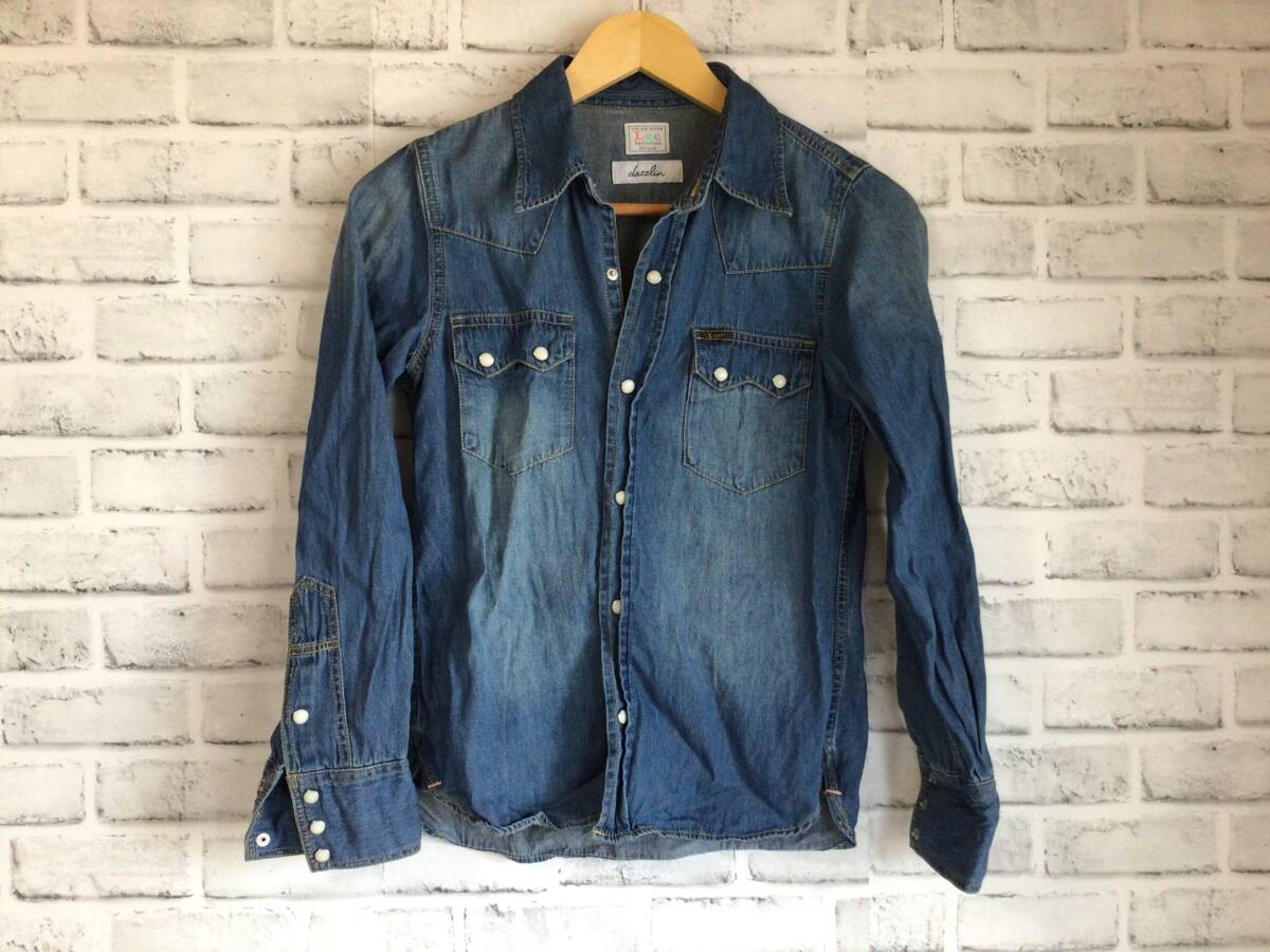 W258 Lee/リー dazzlin/ダズリン コラボ デニムシャツ 長袖 レディース Fサイズ ブルー シンプル 古着 現状品拍卖
