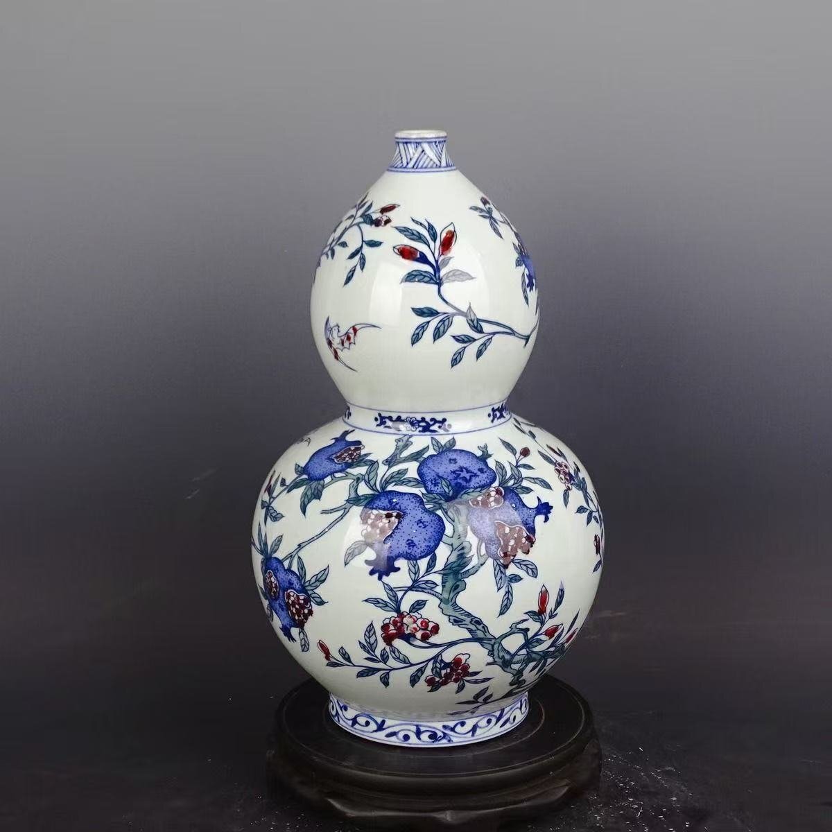 F3980 旧家収蔵 【清乾隆青花斗彩百子紋瓢瓶】 置物拍卖