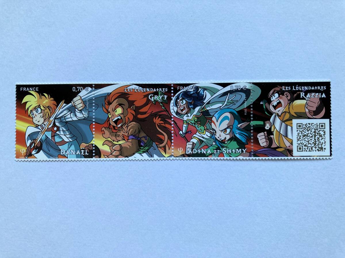 外国切手: フランス切手 「コミック」(フランスの人気少年漫画〈Les Legendaires〉)タブ付き 2種連刷 未使用拍卖