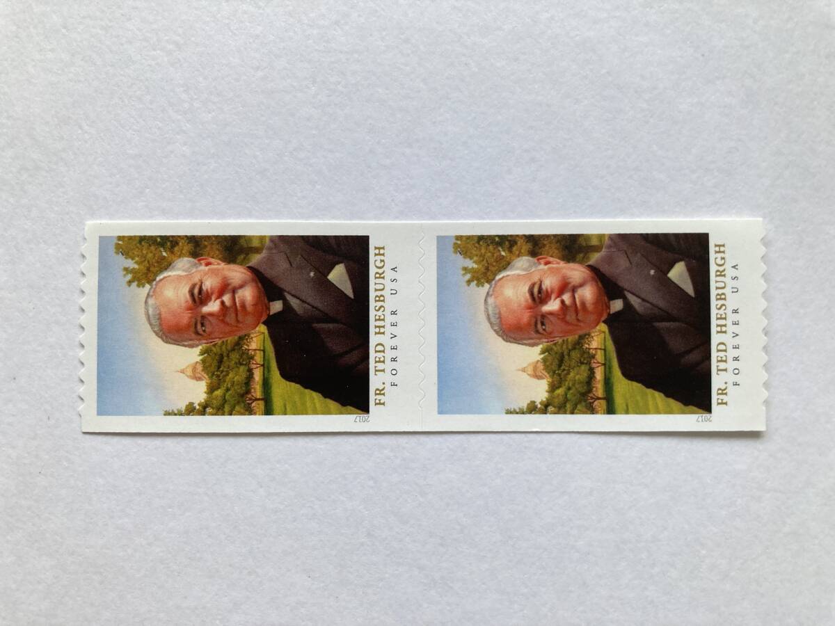 外国切手: アメリカ切手「テオドール・ヘスバーグ」(アメリカの司祭 など)コイル ペア 未使用拍卖