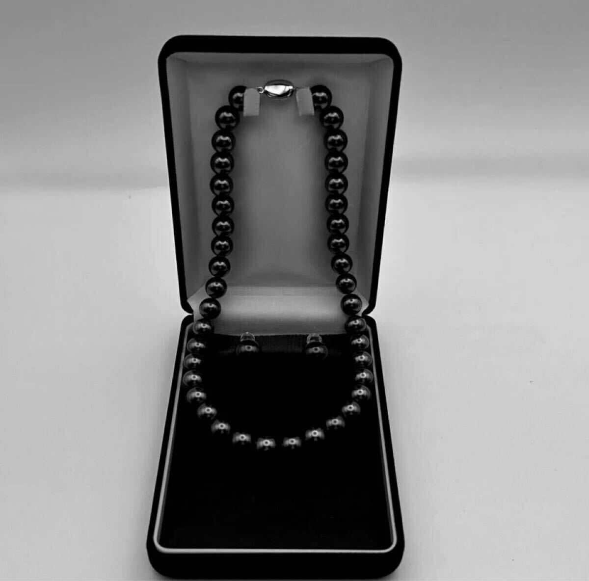 ダークグレー約10mm玉/全長約45cm 貝パールネックレス【ピアス1.2mm玉】セット ケース付き拍卖