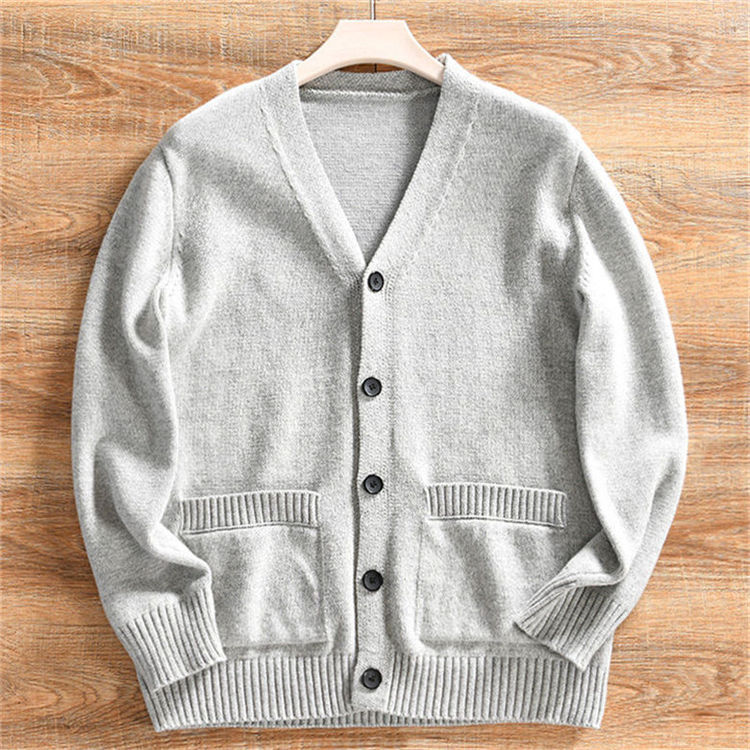 Y6259-L グレー 新品 ウール混 ニット セーター 肌ざわりが優しい カーディガン 柔らか 暖かさ 秋冬 厚手 メンズ カジュアル トップス拍卖