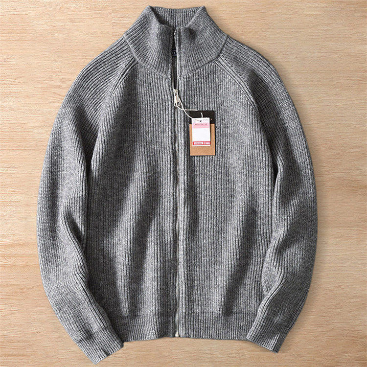 Y6270-2XL グレー 新品 ウール混 セーター カーディガン 柔らか 暖かさ 秋冬 厚手 ニット ジャケット ジップアップ メンズ アウター拍卖