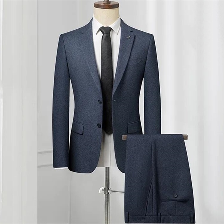Y6311-L ネイビー 新品 ウール混 セットアップスーツ ストレッチスーツ スリム ワンタック フォーマル 秋 ボタン メンズ 洗える ビジネス拍卖
