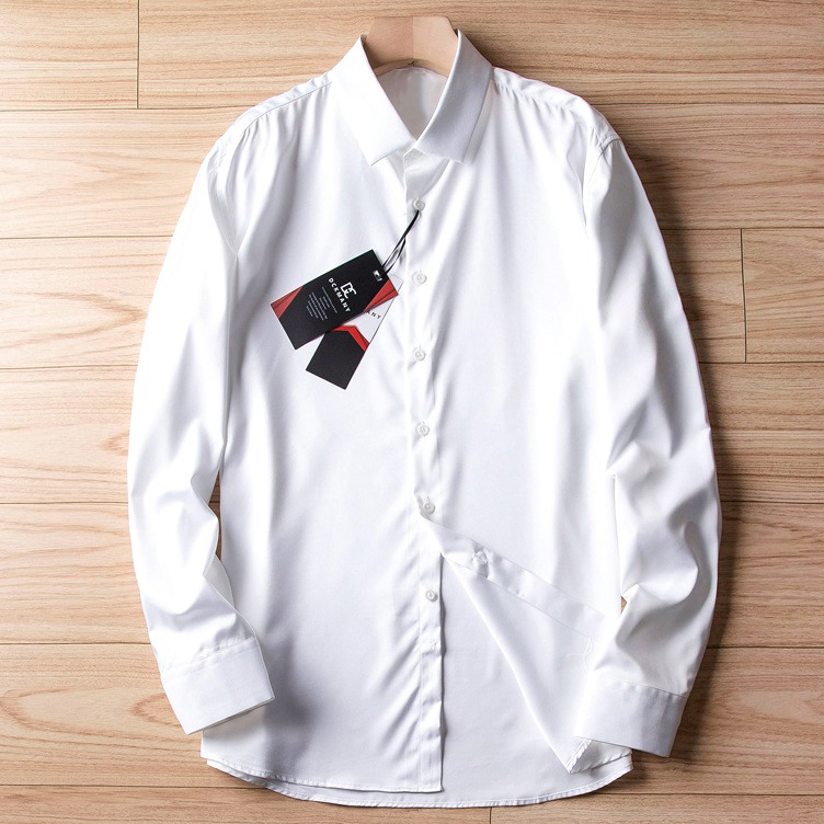 T1820-L/ホワイト 新品 DCKMANY シルク混 長袖シャツ メンズ 形態安定 ドレスシャツ ワイシャツ スリムフィット 春夏 ビジネス シャツ拍卖
