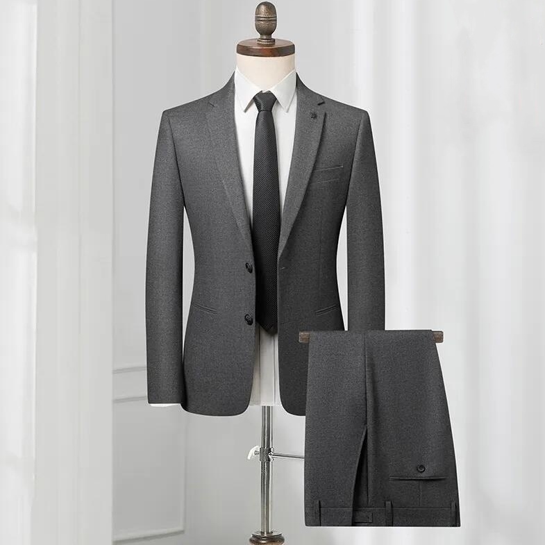 Y6310-3XL グレー 新品 ウール混 セットアップスーツ ストレッチスーツ スリム ワンタック フォーマル 秋冬 ボタン メンズ 洗える ビジネス拍卖
