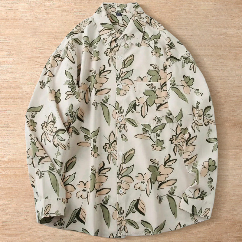 Y6239-3XL ホワイト 新品 長袖シャツ アロハ リゾート風 ボタニカル柄 ゆったり 涼感 快適 軽やか 通気 夏秋 メンズ カジュアル トップス拍卖