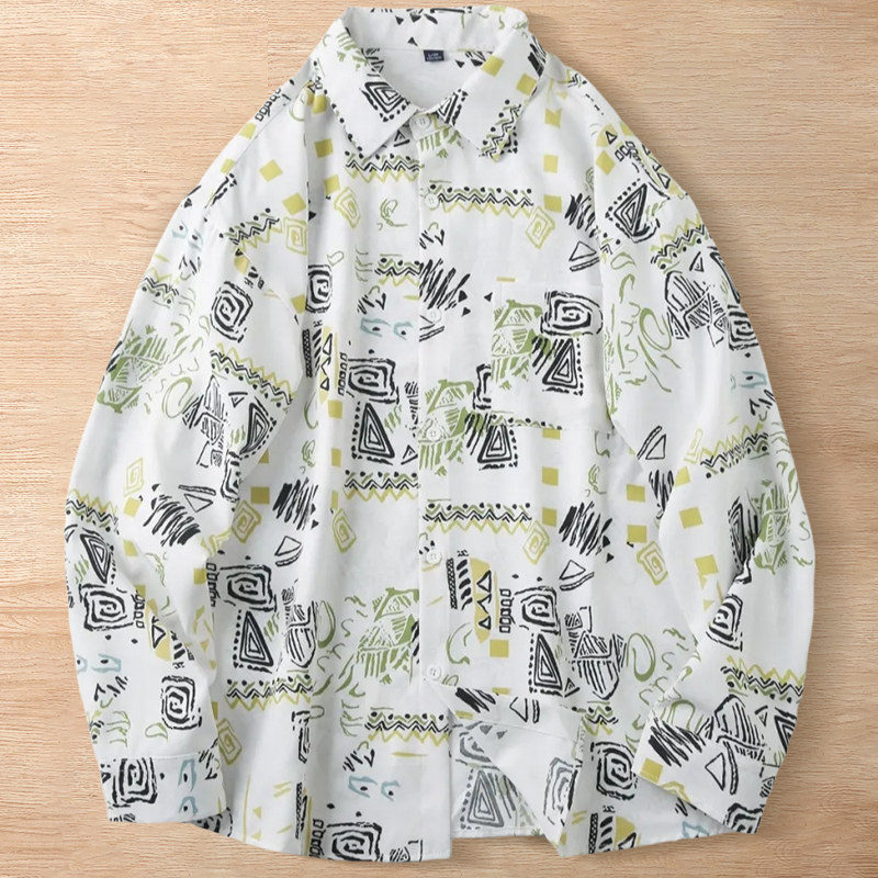 Y6242-3XL グリーン 新品 長袖シャツ アロハ リゾート風 ボタニカル柄 ゆったり 涼感 快適 軽やか 通気 夏秋 メンズ カジュアル トップス拍卖