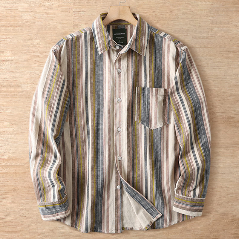 Y6253-2XL カーキ 新品 欧米サイス 長袖シャツ 縦縞 先染め コーデュロイ シャツ 快適 通気 夏秋 メンズ レギュラーカラー ボタンダウン拍卖