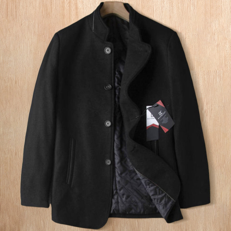 Y676-XL程度 ブラック 新品DCKMANY ウール混 メンズ 立ち襟 スタンドカラー ジャケット ショートコート 中綿 ビジネス 秋冬 厚手 アウター拍卖