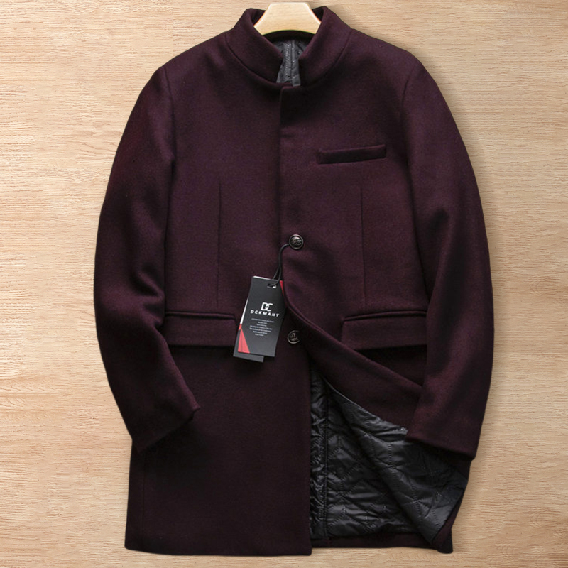 Y670-XL程度 ワインレッド 新品DCKMANY ウール混 チェスターコート メンズ 立ち襟 ジャケット 中綿 ミドル ルーズ ビジネス 秋冬 アウター拍卖
