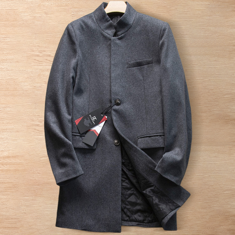 Y671-XL程度 グレー 新品DCKMANY ウール混 チェスターコート メンズ 立ち襟 ジャケット 中綿 ミドル ルーズ ビジネス 秋冬 アウター拍卖