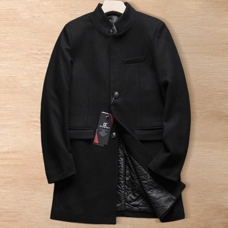 Y672-3XL程度 ブラック 新品DCKMANY ウール混 チェスターコート メンズ 立ち襟 ジャケット 中綿 ミドル ルーズ ビジネス 秋冬 アウター拍卖