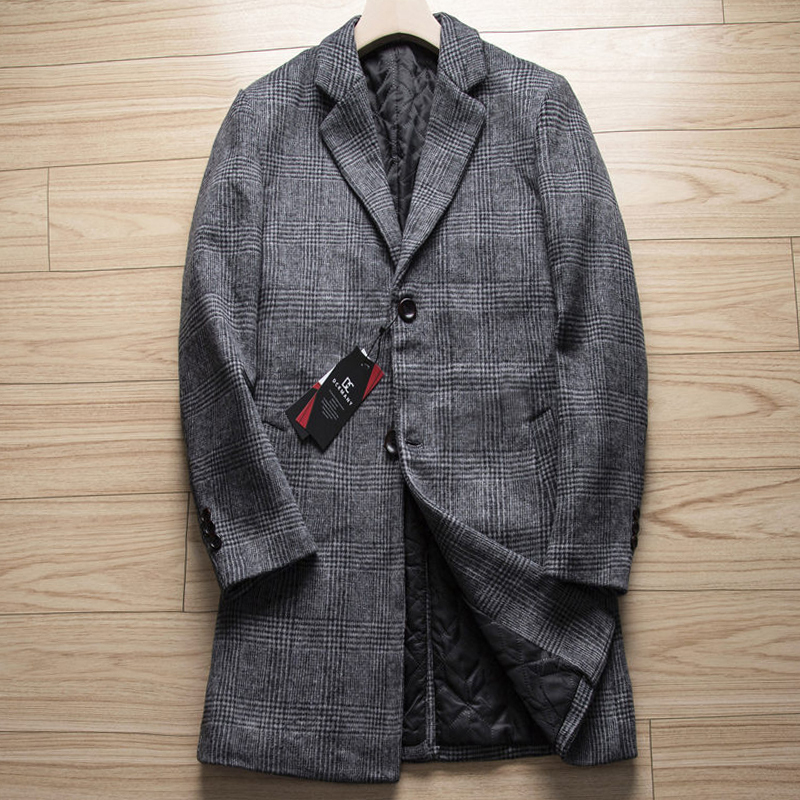 Y674-2XL グレー 新品DCKMANY ウール混 テーラードコート チェスターコート 中綿 ボタン チェック柄 厚手 防寒 ビジネス 秋冬 アウター拍卖