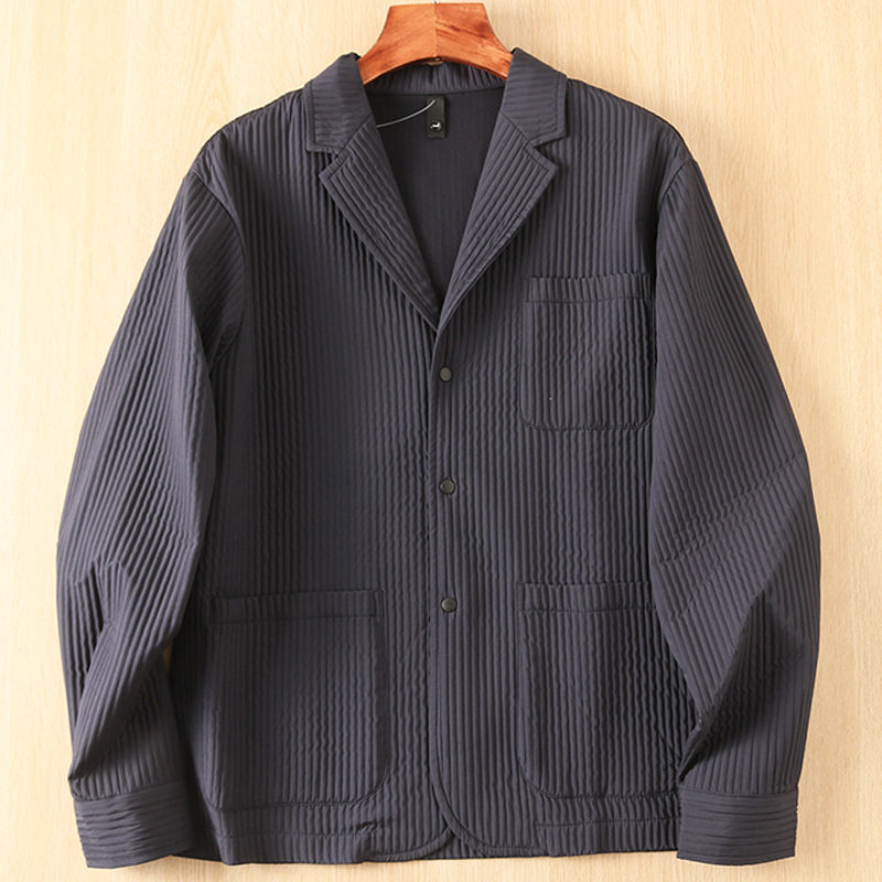 Y6258-XL ネイビー 新品 テクスチャー テーラードジャケット 軽量 通気 サマー 春夏 ビジネス ブレザー プリーツ加工 メンズ カジュアル拍卖