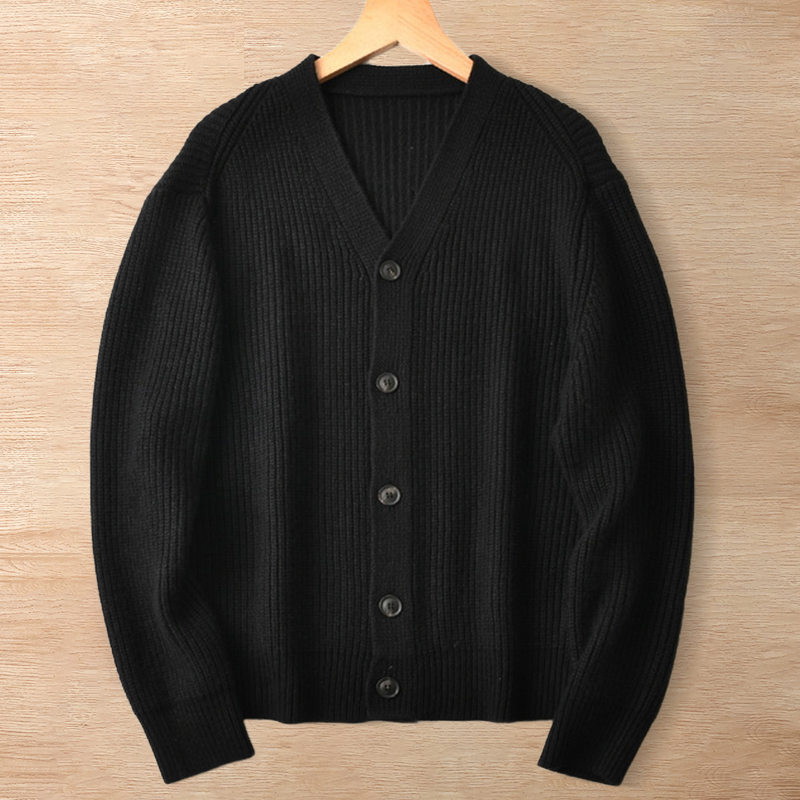 Y6274-XL ブラック 新品 ウール混 カーディガン Vネック 柔らか 暖かさ 秋冬 通勤 セーター ニット ジャケット メンズ アウター トップス拍卖