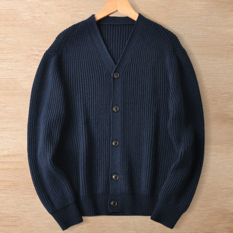 Y6275-M ネイビー 新品 ウール混 カーディガン Vネック 柔らか 暖かさ 秋冬 通勤 セーター ニット ジャケット メンズ アウター トップス拍卖