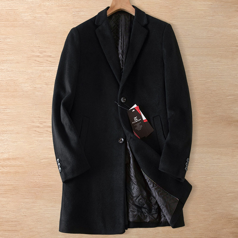 Y682-2XL程度 ブラック 新品DCKMANY ウール混 テーラードコート チェスターコート ミドル 中綿 秋冬 防寒 フォーマル アウター メンズ拍卖