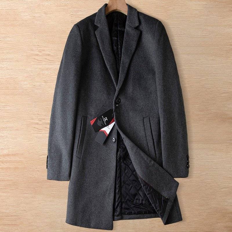 Y683-3XL程度 グレー 新品DCKMANY ウール混 テーラードコート チェスターコート ミドル 中綿 秋冬 防寒 フォーマル アウター メンズ拍卖