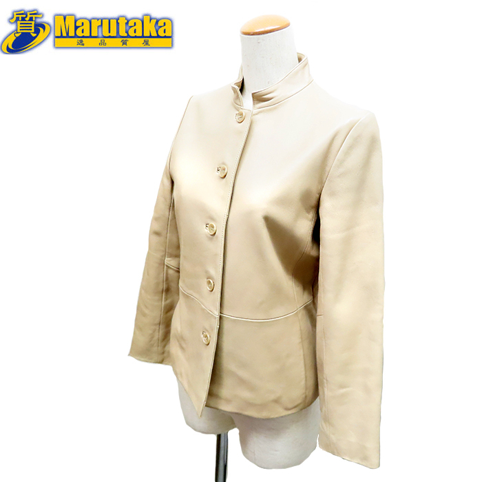 送料無料 ラムレザー ジャケット ショート丈 Sサイズ クリーム色 レディース 逸品質屋 丸高 尼崎市拍卖