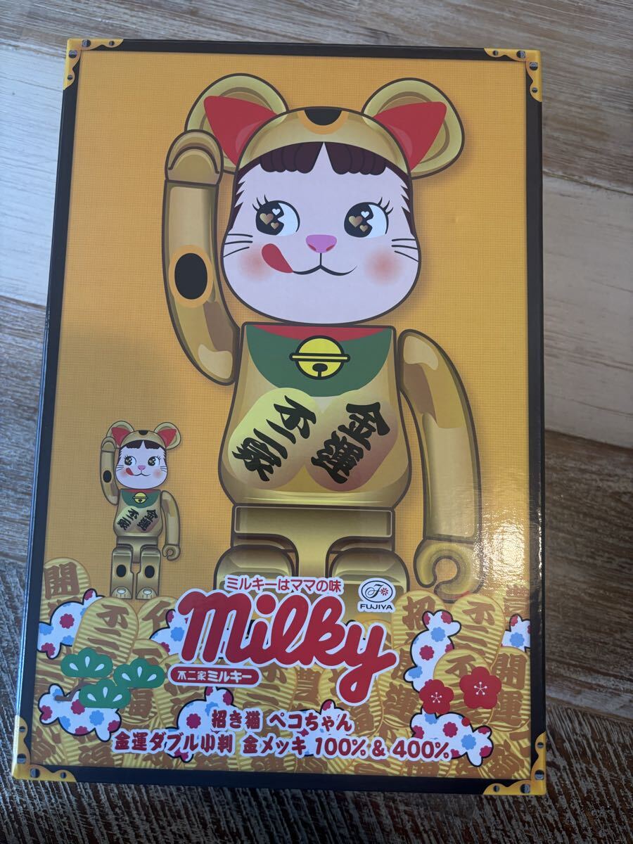 ベアブリック /BE@RBRICK 招き猫 ペコちゃん 金運 ダブル小判 金メッキ 100%&400%(メディコムトイ・フィギュア・不二家)拍卖