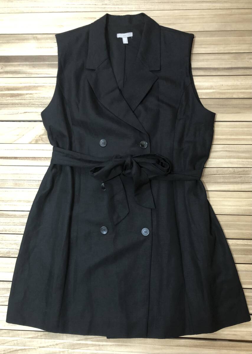 XL H&M ノースリーブロングジャケット ノースリーブトレンチ ロングコート ロングジャケット 黒 ブラック 拍卖