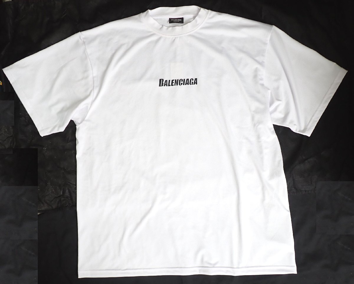新品タグ付き 美品 バレンシアガ BALENCIAGA スイムウエア 半袖シャツ カットソー Tシャツ ホワイト ロゴ パンチング 657027 S メンズ 2428拍卖
