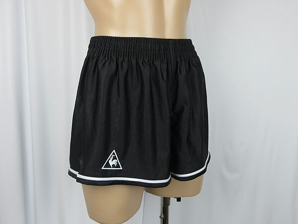 サッカーパンツ★ショート パンツ★短パン★ルコック Ie coq sportif★ブラック 黒★QS-3432★Lサイズ★日本製★プリントひび割れ拍卖