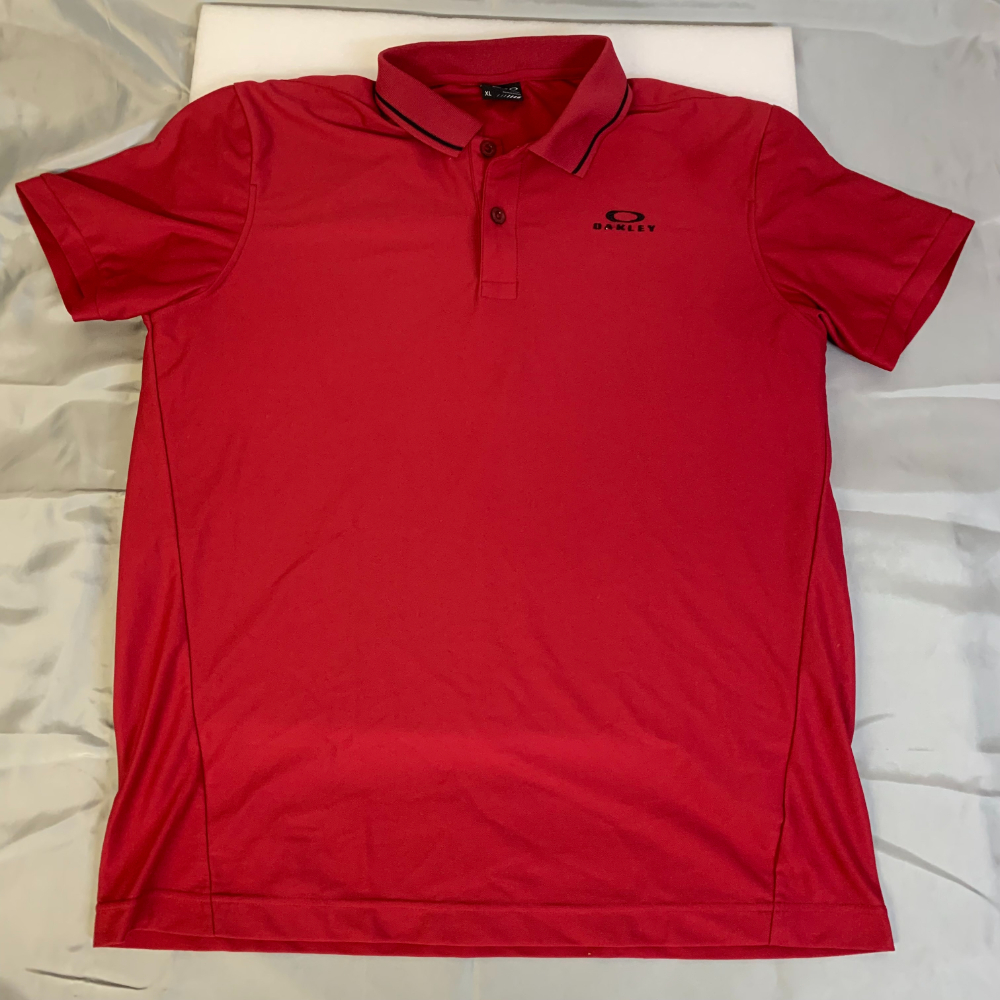 OAKLEY メンズ 半袖 ポロシャツ サイズXL レッド オークリー ゴルフウェア 赤色 古着 男性用【765拍卖