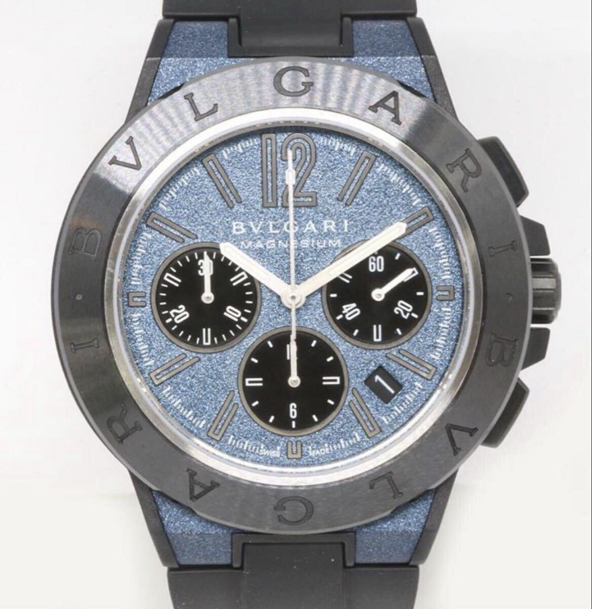 美品 ブルガリ BVLGARI ディアゴノ マグネシウム クロノグラフ DG42C3SMCVDCH ブルー/ブラック文字盤 腕時計拍卖
