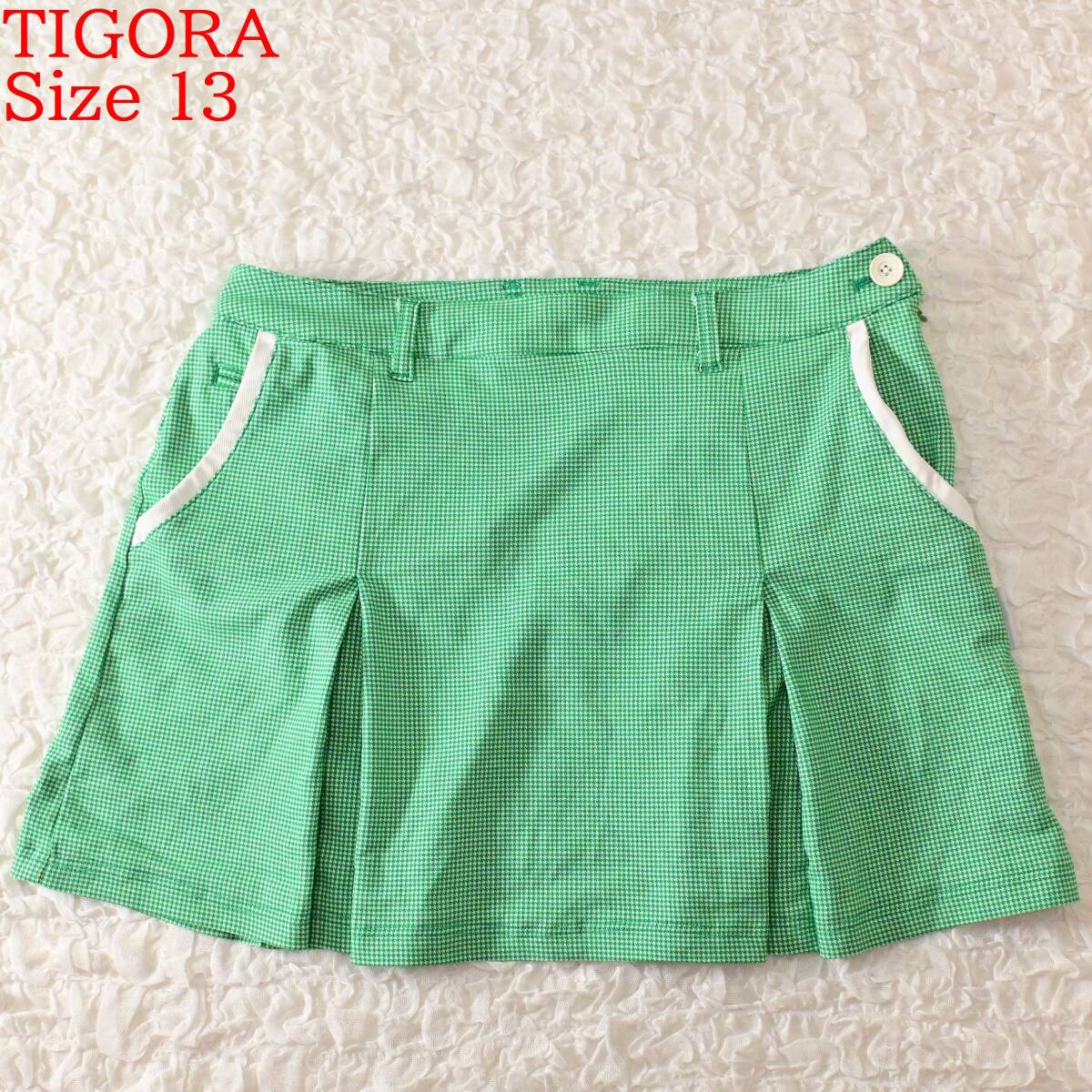 Size 13 W70 H96 TIGORA 緑千鳥柄 スカート拍卖