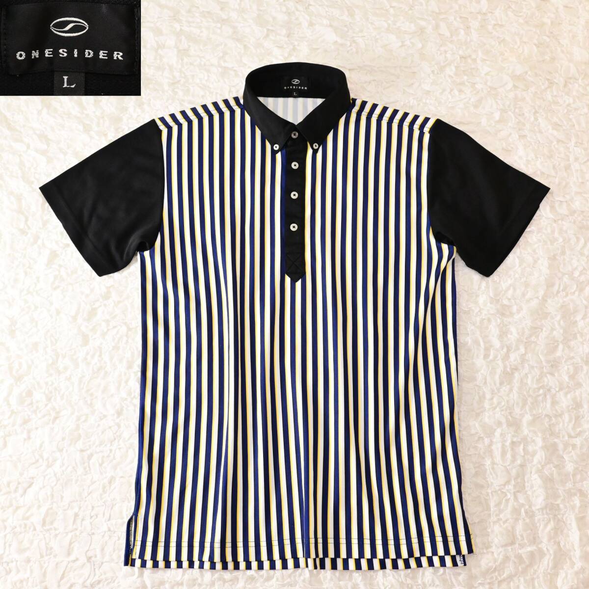 O5 Men L つるやゴルフ ONE SIDER ストライプ柄 半袖プルオーバー拍卖