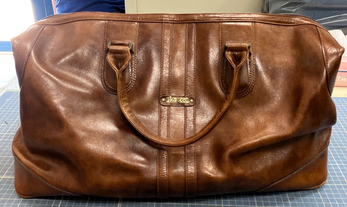 【Kasco ボストンバック ブラウン】ビジネスバッグ カスコ 中古品 レトロ 旅行用品【B1】0801拍卖