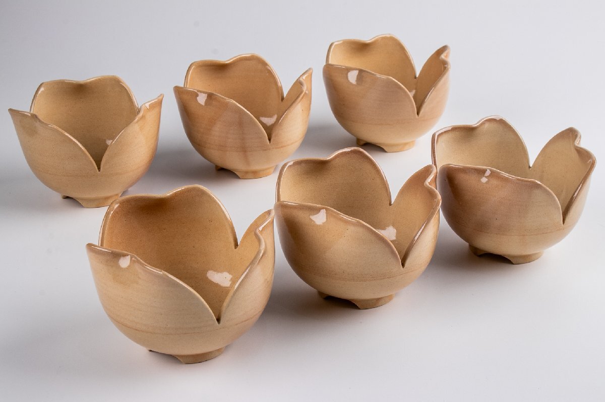 【うつわ】 十二代 田原陶兵衛 萩焼 割山椒 向付 6客 共箱 E2250 古美術 骨董 古玩 陶芸 陶磁器 和食器 日本料理 料亭拍卖