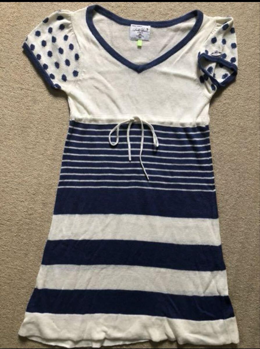 Arnold Palmer アーノルド・パーマー チュニック ミニワンピース ニットワンピース ボーダー マリンテイスト 半袖 水玉 ドット拍卖