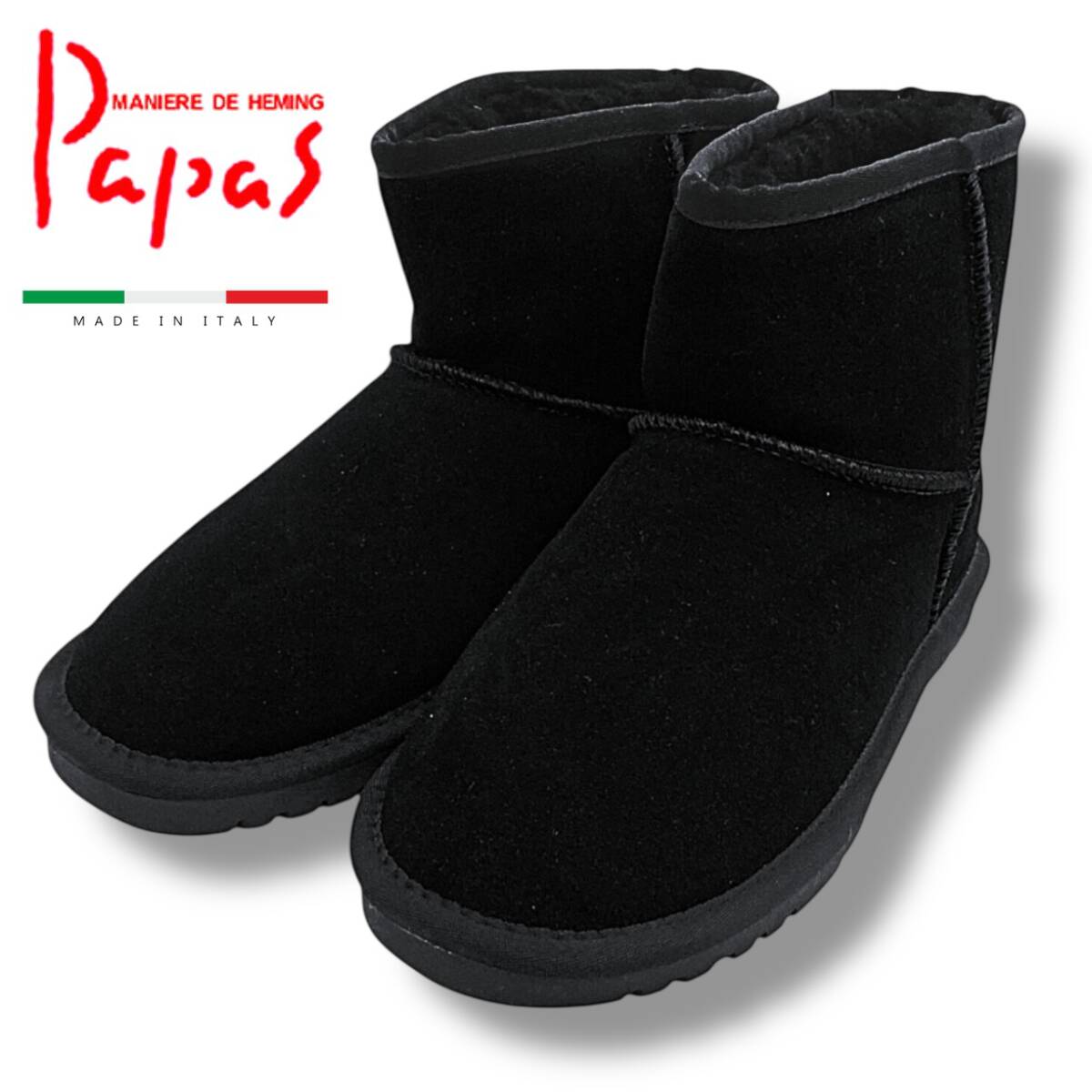 カタログ掲載! 新品 未使用 定価49,500円 Papas パパス イタリア製 撥水 牛革 スウェード 最高級羊革 ムートンブーツ 43 L/25.5㎝ スエード拍卖