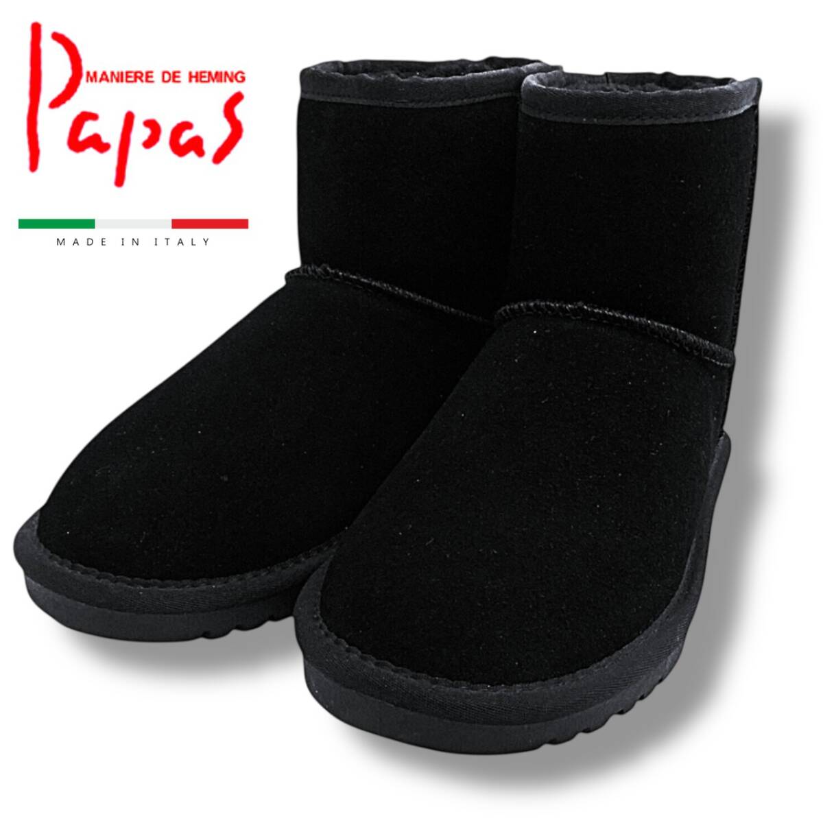 カタログ掲載! 新品 未使用品 定価49,500円 Papas パパス イタリア製 撥水 牛革 スウェード 最高級羊革 ムートンブーツ 42 M/25㎝ スエード拍卖